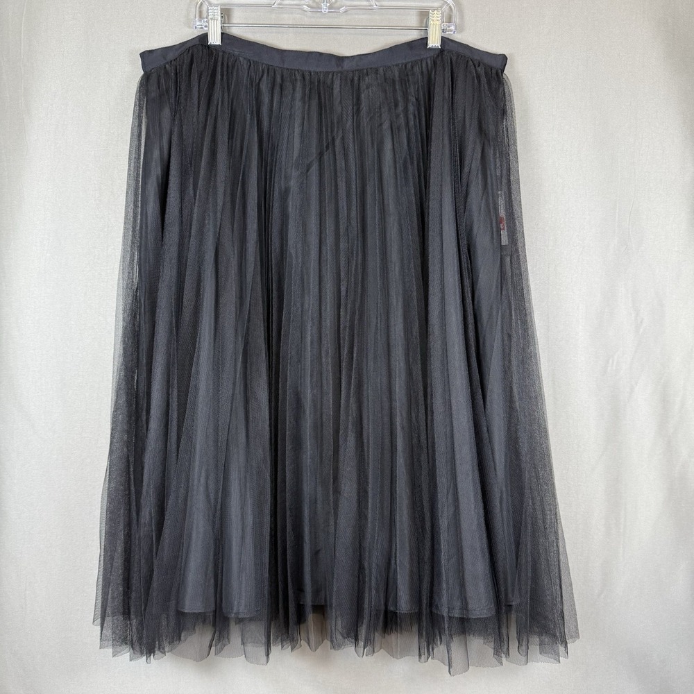 Whimsy Goth Sheer Romantic Adrianna Papell Midi Skirt Pleated Tulle Size 18W
